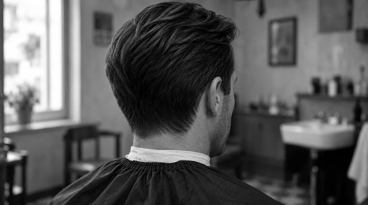 Coupe faite entièrement aux ciseaux, vue de trois quarts dos