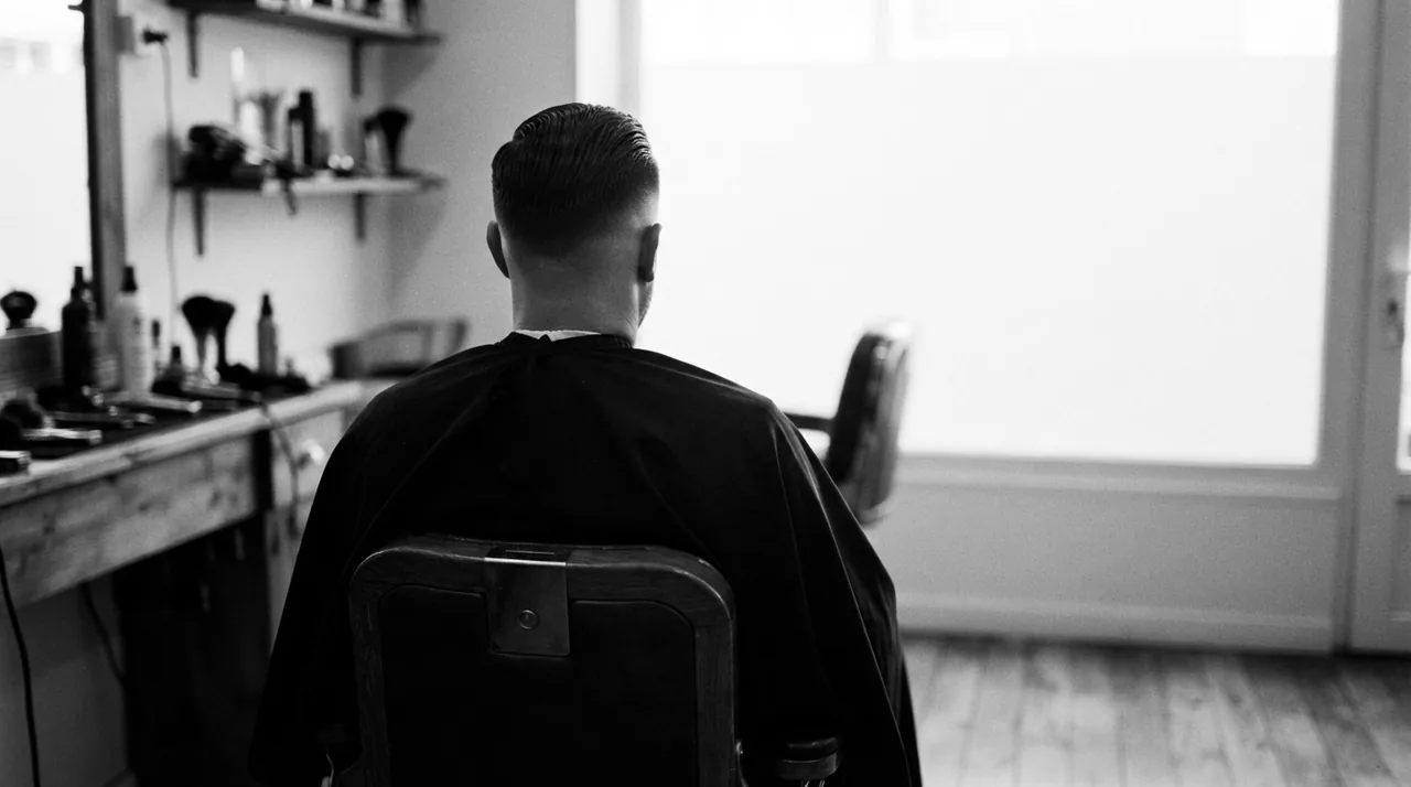 Homme vu de dos à contre-jour devant une vitrine : sa coupe n'est qu'une silhouette sombre