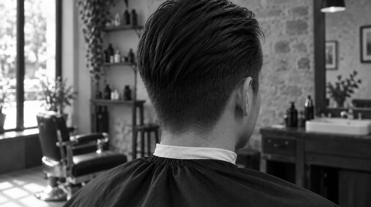 Undercut trois semaines après la coupe, vu de côté et de dos : côtés repoussés, marche moins contrastée, nuque moins nette